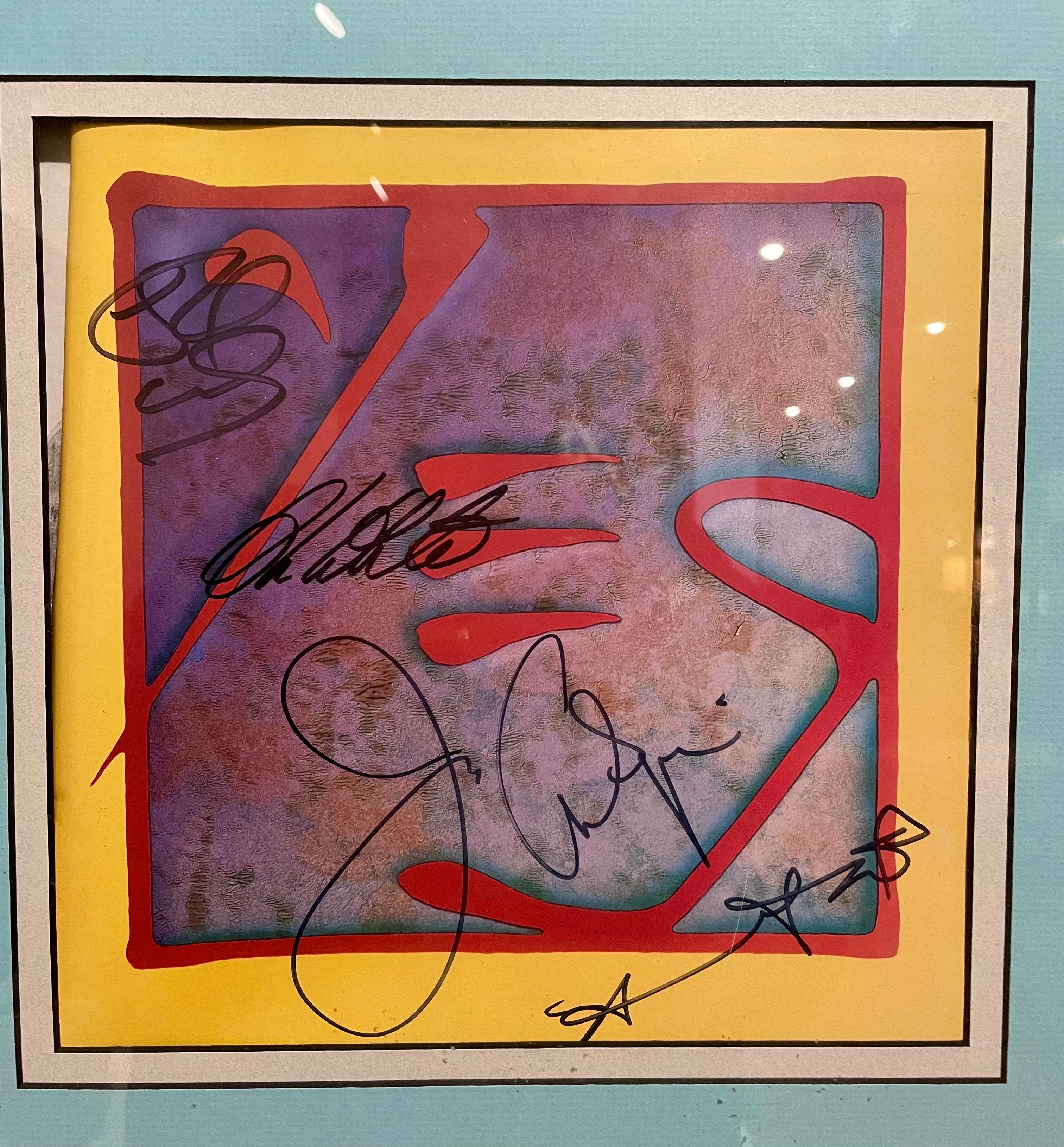 1978 yes yesyears signed by members of the band record and sleeve, original frame, signatures on front and back by Jon Anderson, Steve Howe, Chris Squire, Rick Wakeman, and Alan White. Original frame.