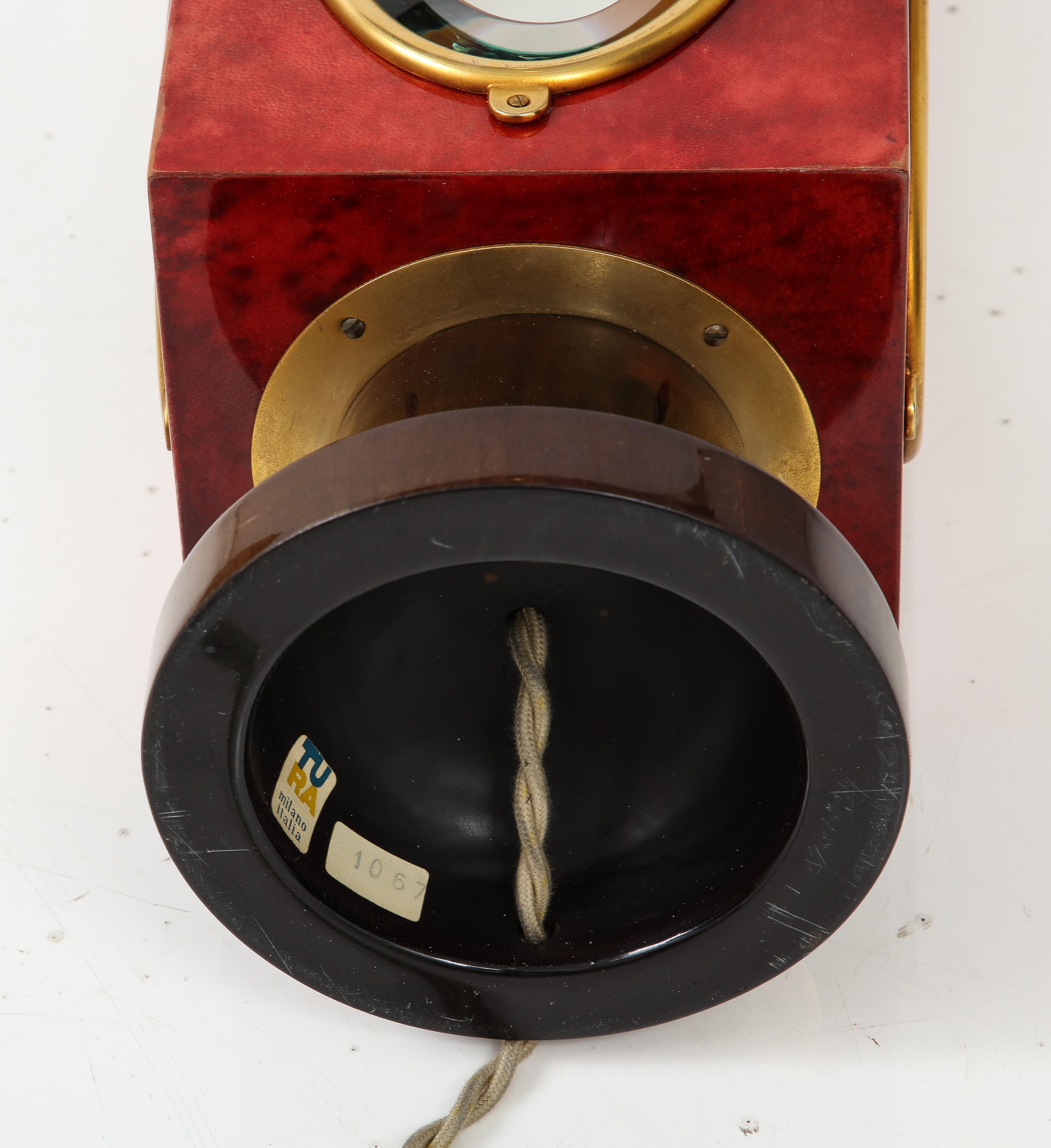 Signed Red Velum and Lacquered Wood Table Lantern Lamp, Aldo Tura, Italy, 1970s For Sale 7