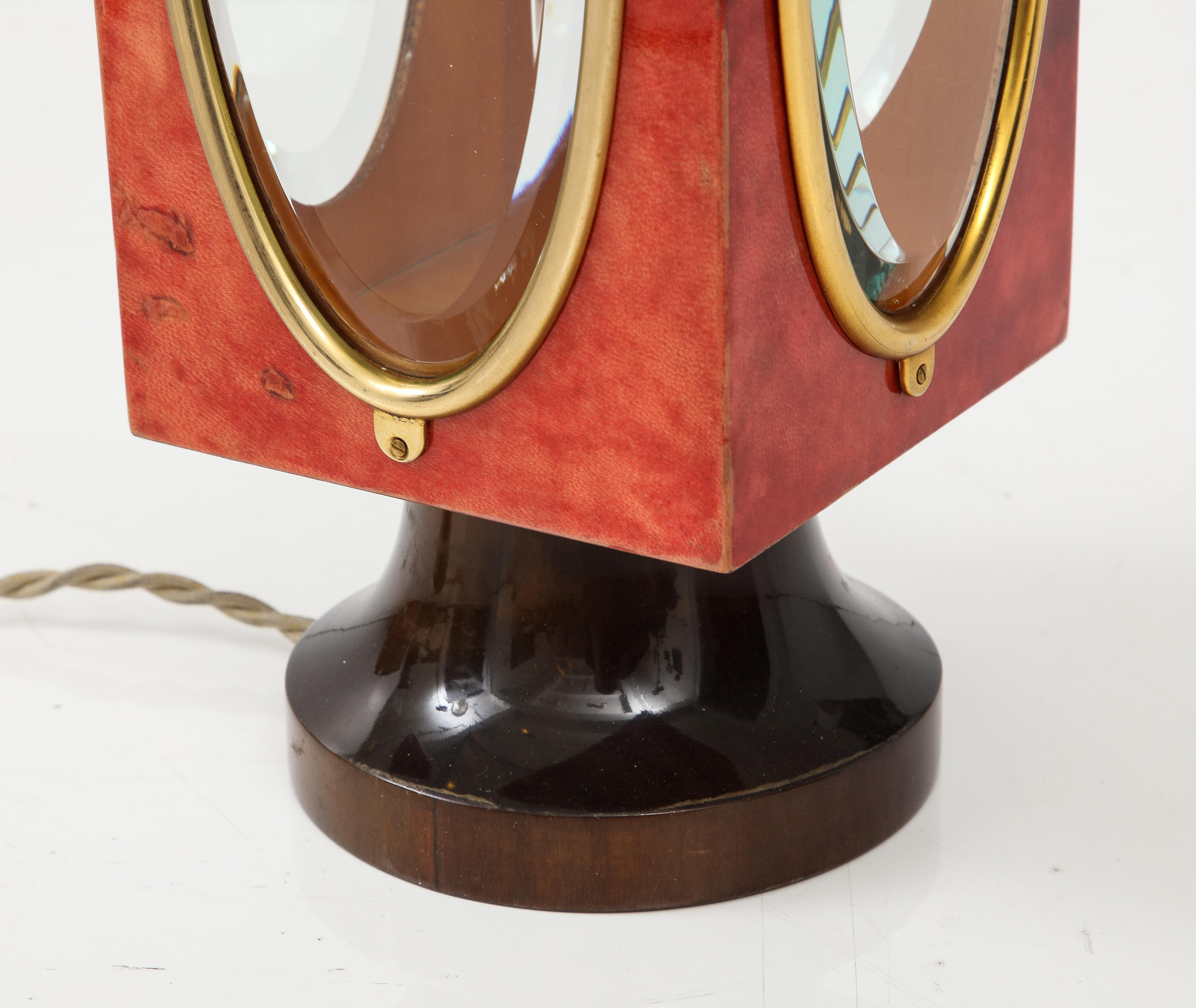 Signed Red Velum and Lacquered Wood Table Lantern Lamp, Aldo Tura, Italy, 1970s In Good Condition For Sale In New York, NY
