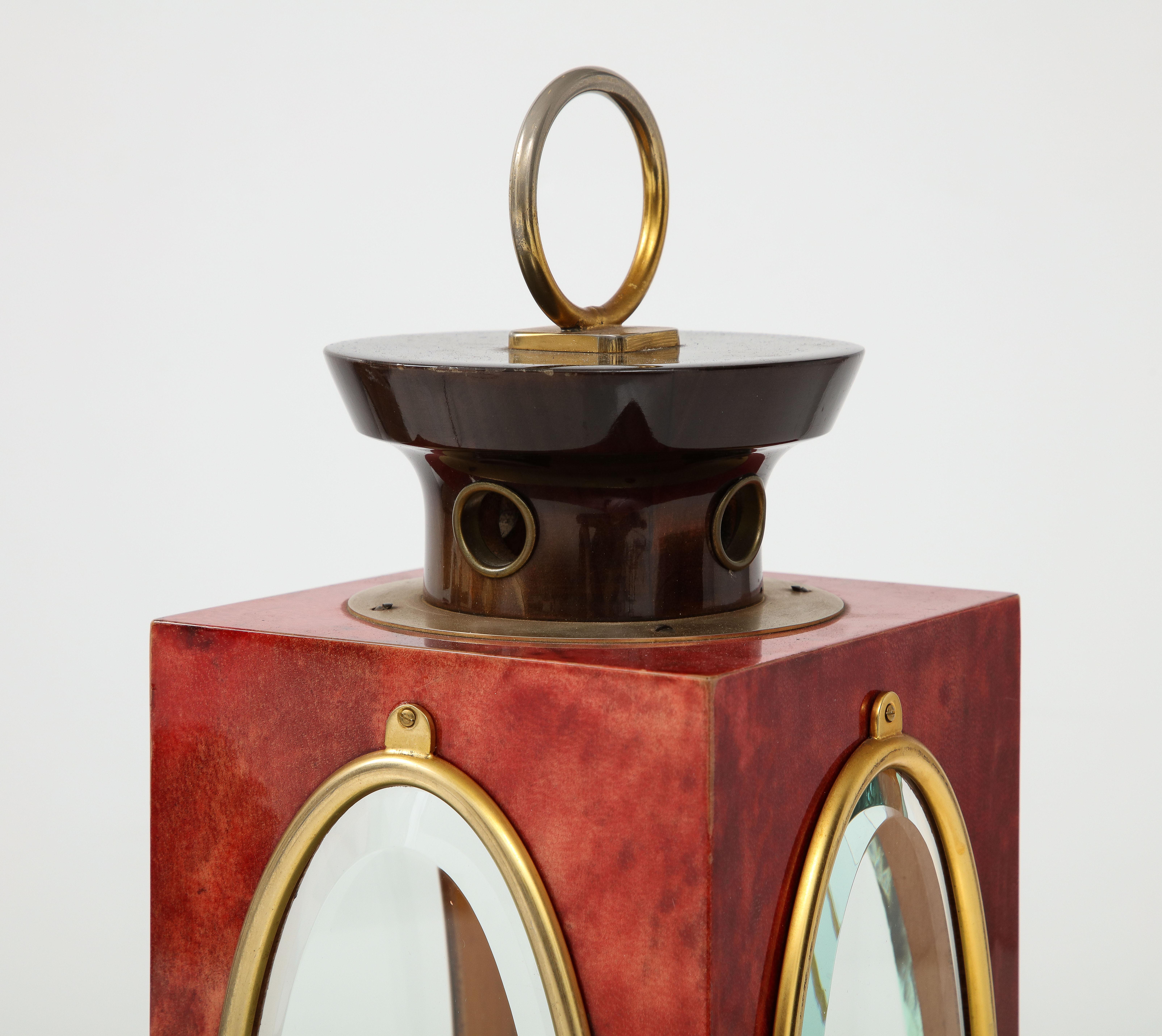 Late 20th Century Signed Red Velum and Lacquered Wood Table Lantern Lamp, Aldo Tura, Italy, 1970s For Sale