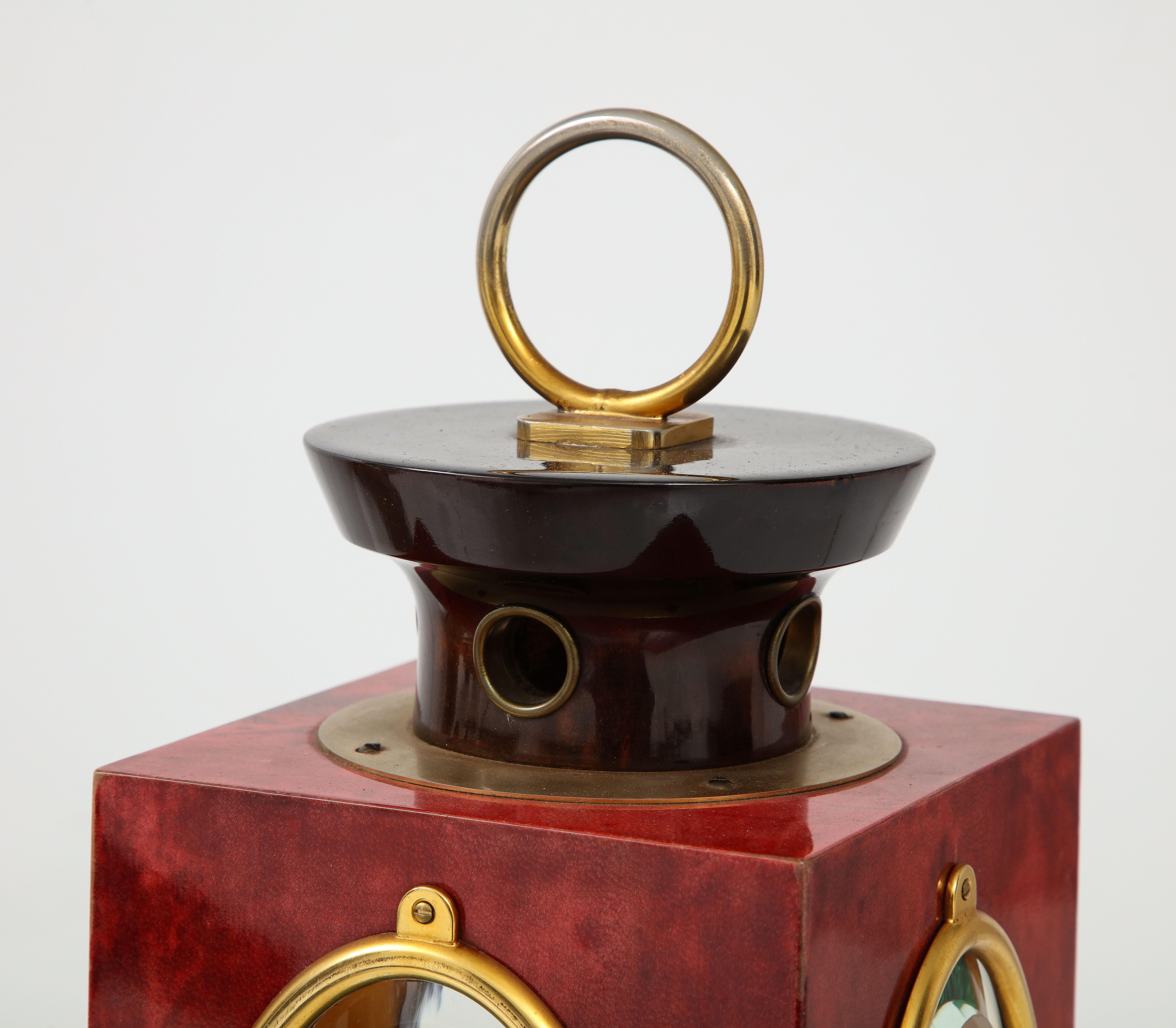 Signed Red Velum and Lacquered Wood Table Lantern Lamp, Aldo Tura, Italy, 1970s For Sale 2
