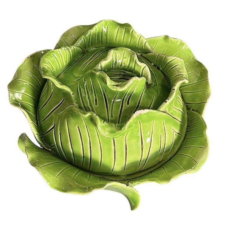 Signierte Cabbage-Terrine aus grüner Keramik im Regency-Stil mit Deckel von Jean Roger Paris, Frankreich  (Hollywood Regency) im Angebot