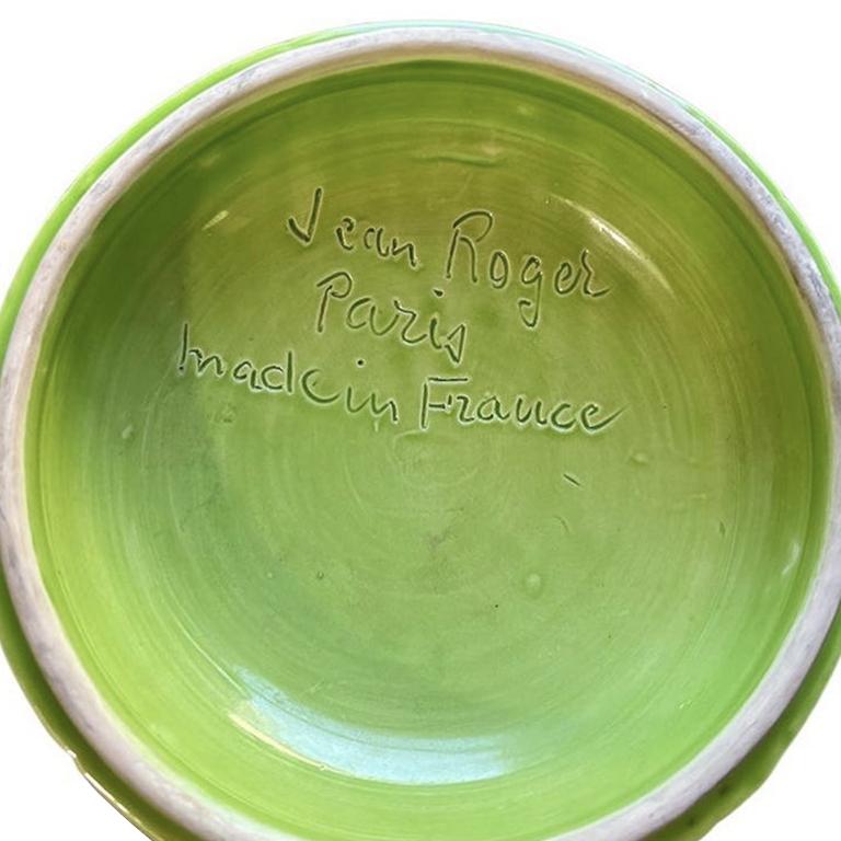 20th Century Signed Regency Green Ceramic Cabbage Tureen w/ Lid by Jean Roger Paris France  For Sale