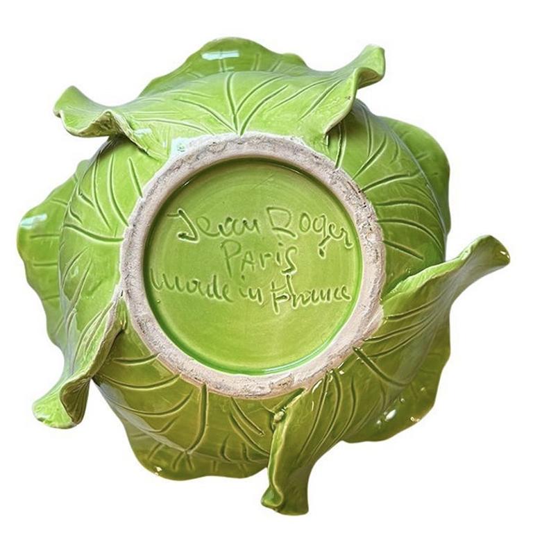 Signed Regency Green Ceramic Cabbage Tureen w/ Lid by Jean Roger Paris France  For Sale 1