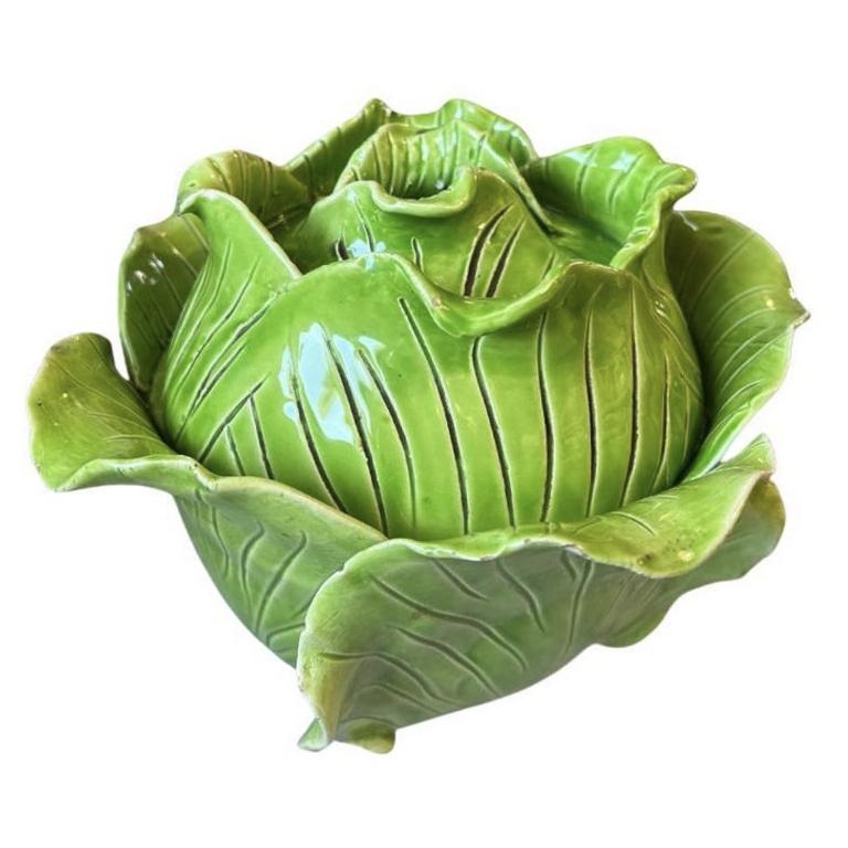 Signierte Cabbage-Terrine aus grüner Keramik im Regency-Stil mit Deckel von Jean Roger Paris, Frankreich  im Angebot 2