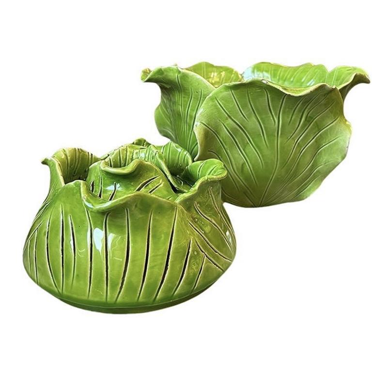 Signed Regency Green Ceramic Cabbage Tureen w/ Lid by Jean Roger Paris France  For Sale 3