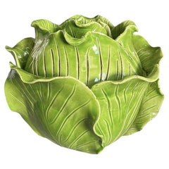 Vintage Signed Regency Green Ceramic Cabbage Tureen w/ Lid by Jean Roger Paris France 