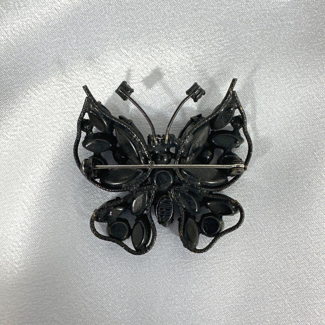 Art Deco Signed Regency Vintage Black Butterfly Brooch / Pin For Sale