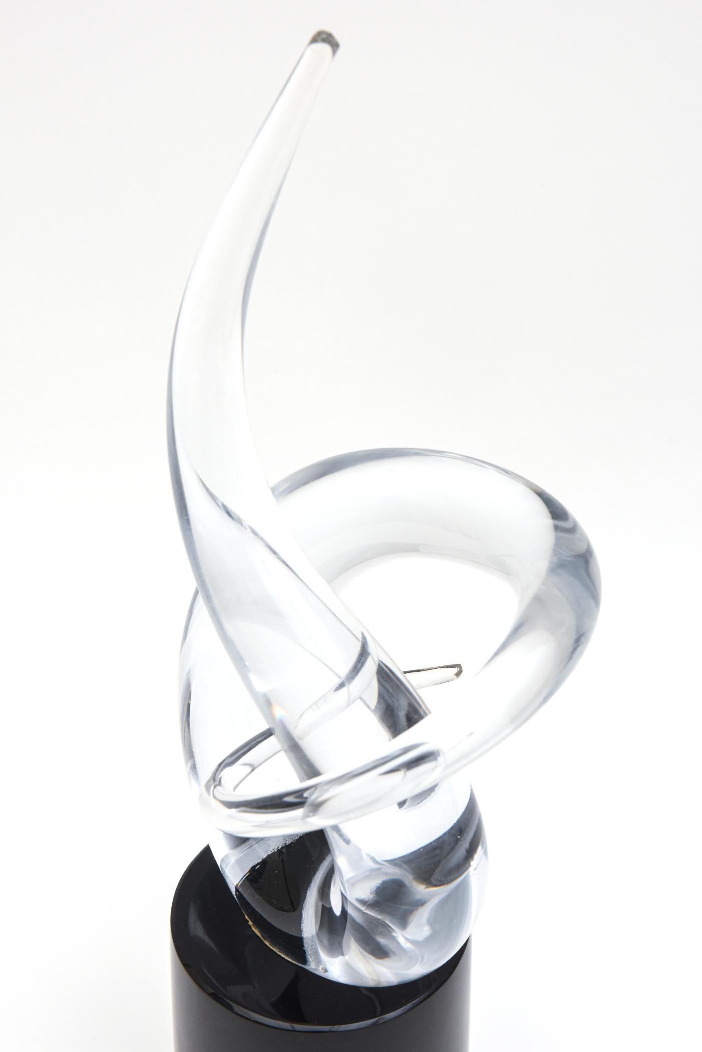 Italian Signed Renato Anatra Murano Twisted Love Knot Clear and Black Glass Sculpture For Sale