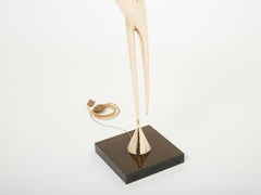 Lampada da terra Heron in lucite firmata René Broissand, bronzo lucido, anni '70