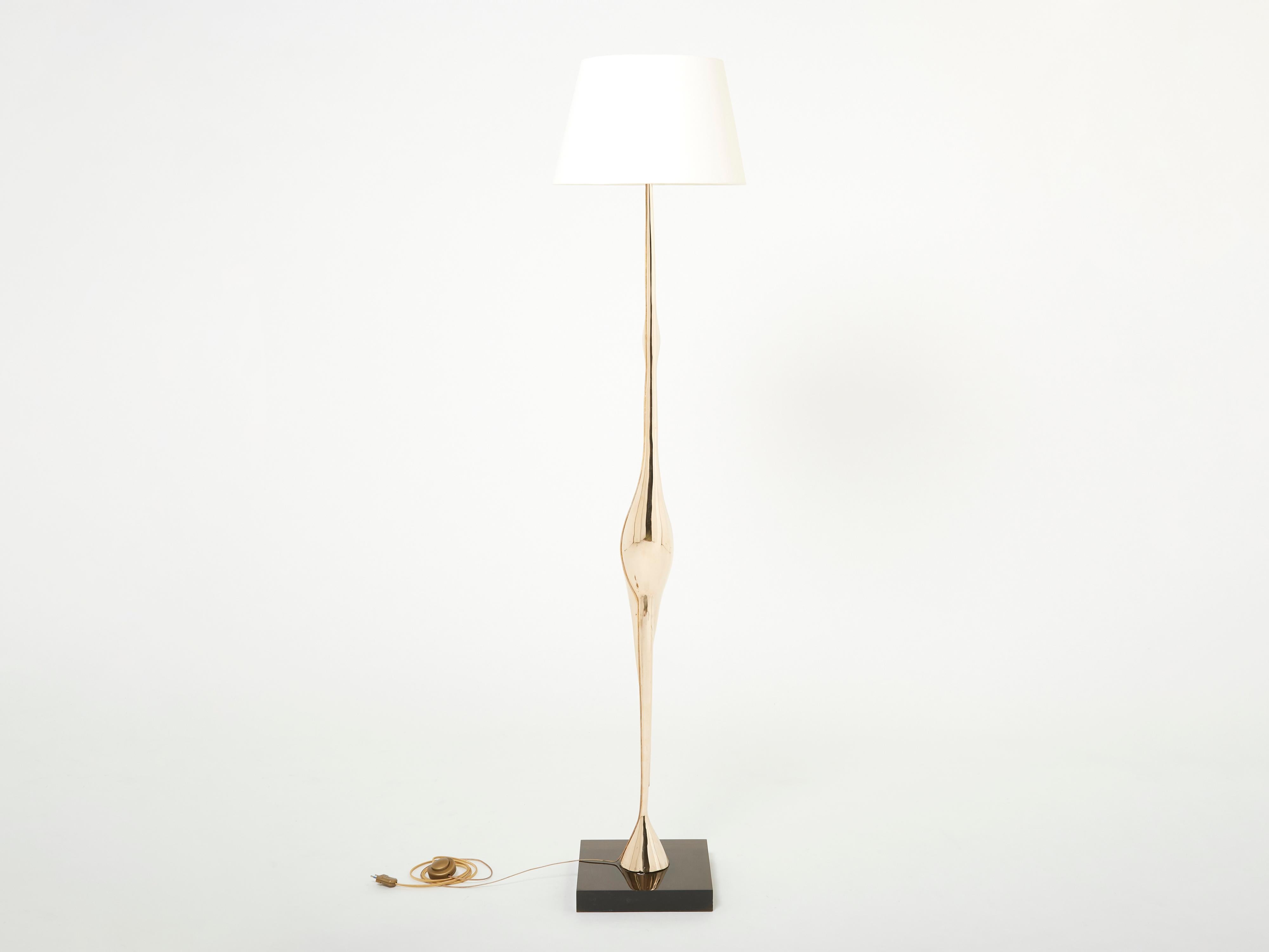 Late 20th Century Signed René Broissand Polished Bronze Lucite Heron Floor Lamp, 1970s