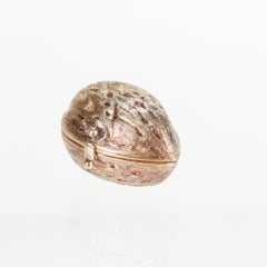 Signed Retro Figural 14k Gold Walnut Pill Box Signed by Cellino