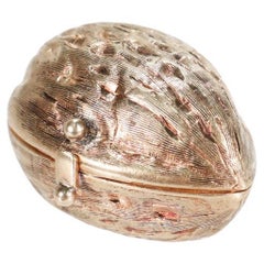 Signed Retro Figural 14k Gold Walnut Pill Box Signed by Cellino