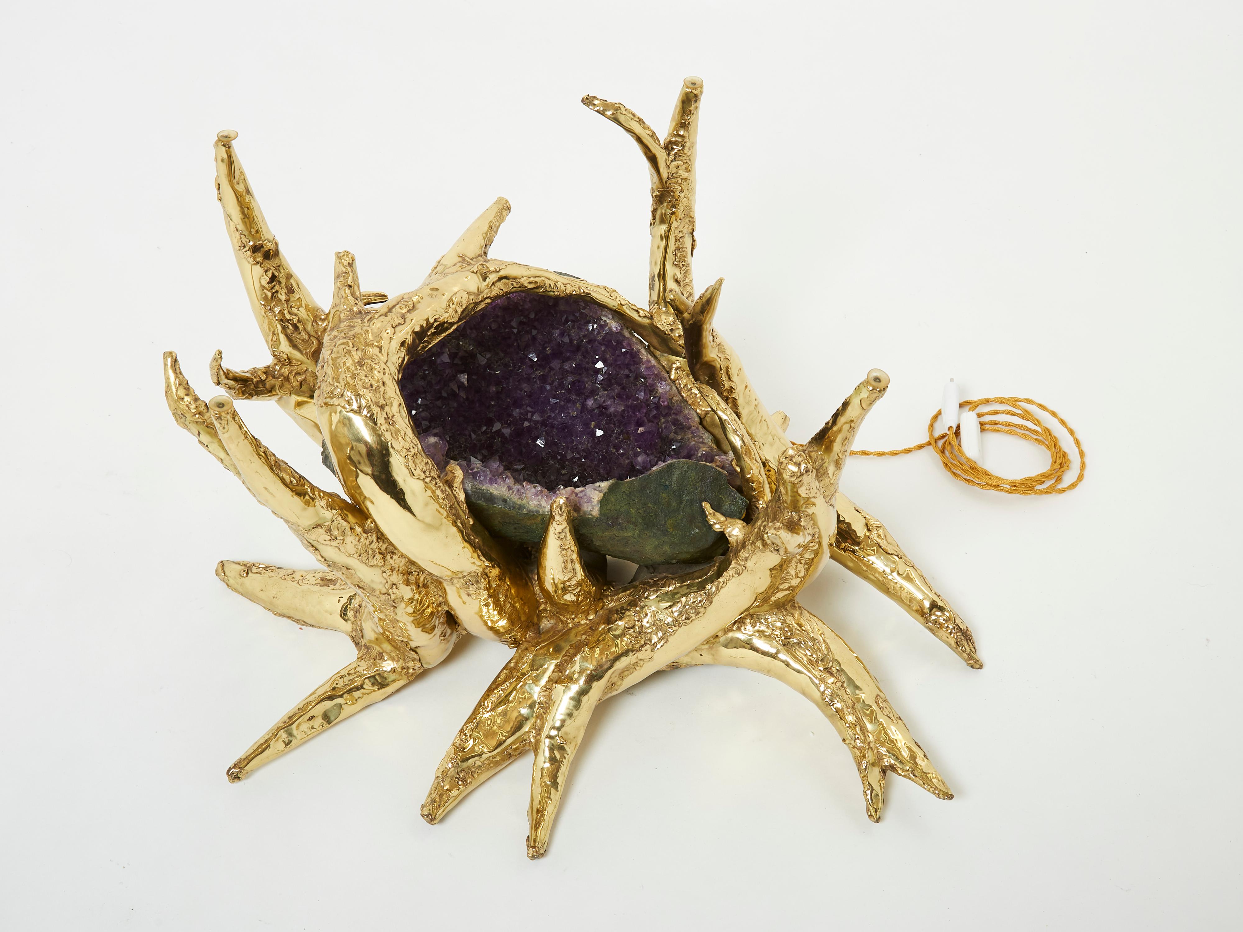 Signed Richard Faure Bronze Sculpture-Table Amethyst, 1970s In Good Condition For Sale In Paris, IDF