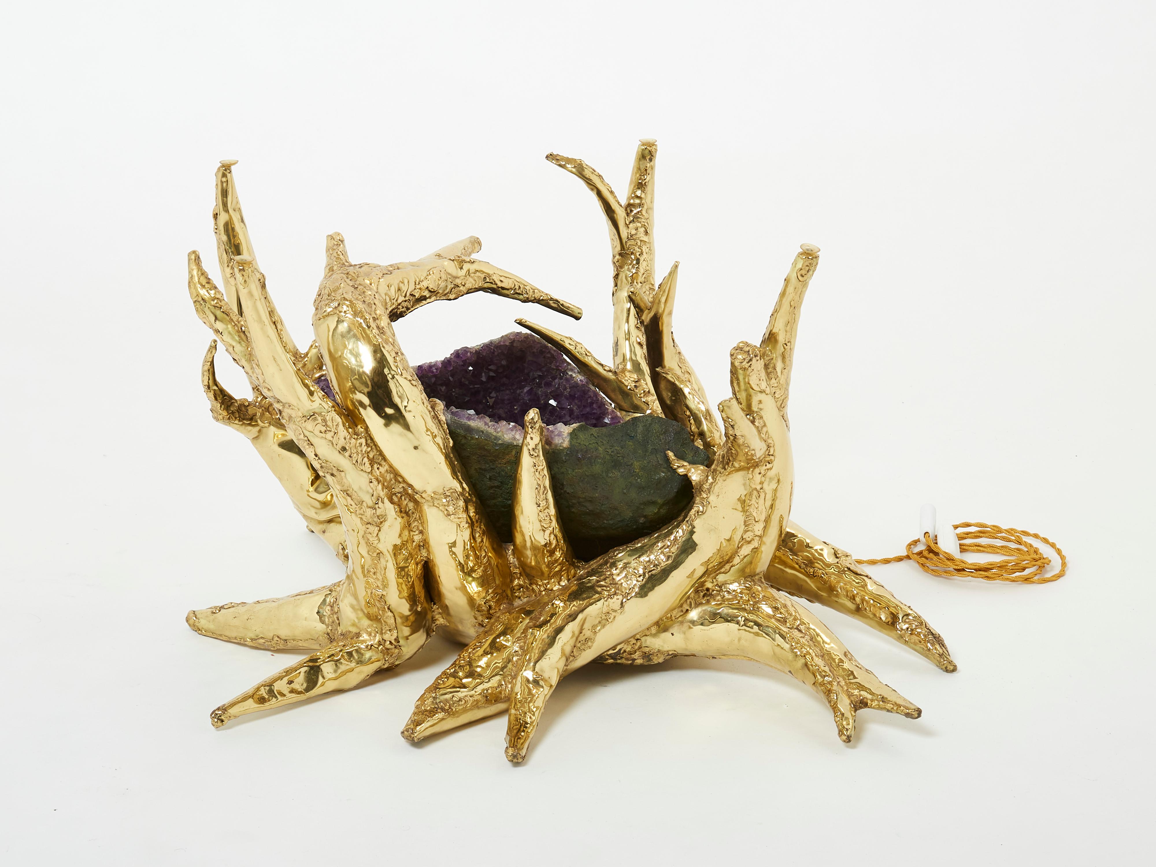 Sculpture en bronze signée Richard Faure - Table améthyste des années 1970 Bon état - En vente à Paris, IDF