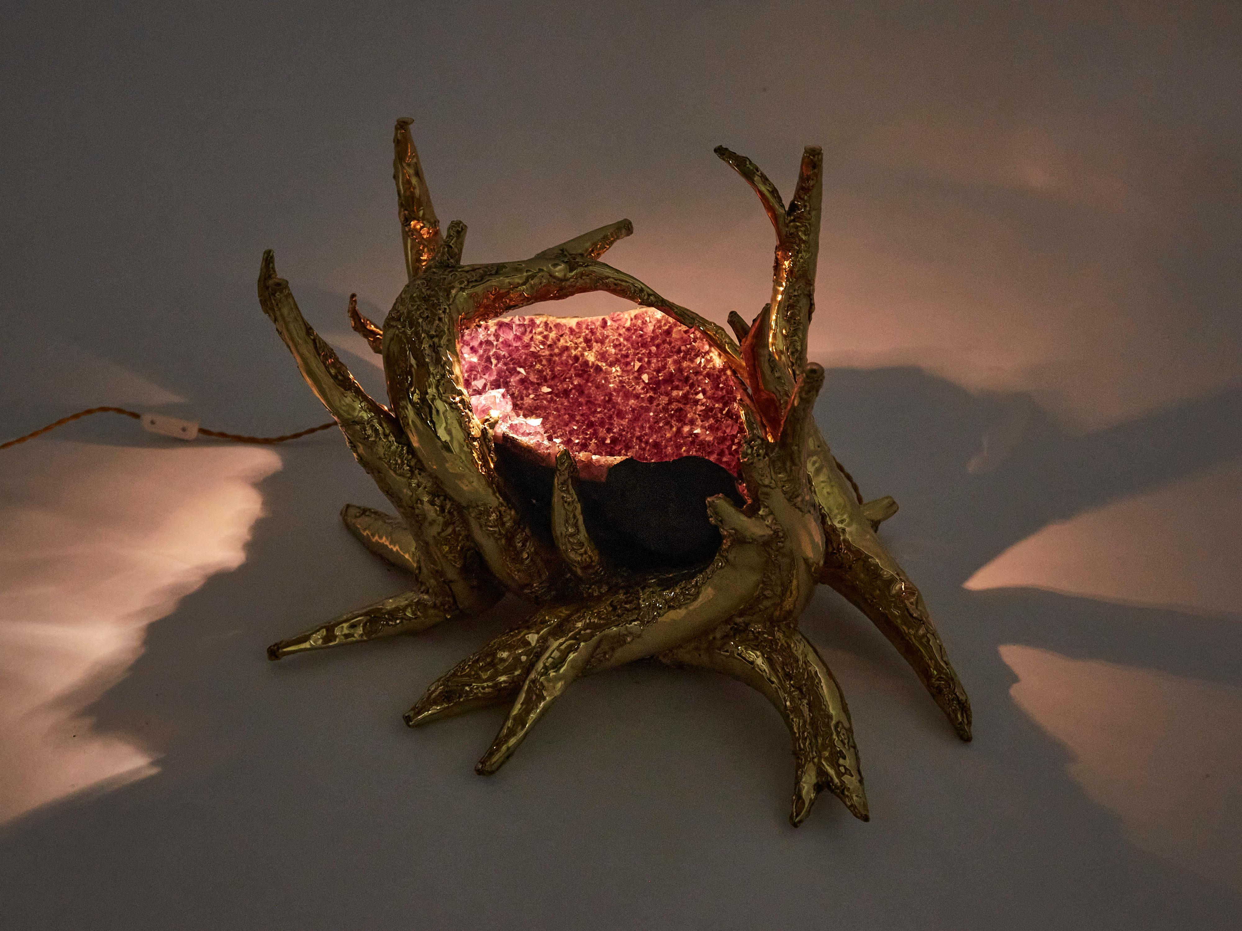 Sculpture en bronze signée Richard Faure - Table améthyste des années 1970 en vente 1