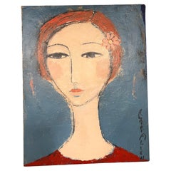 Signed Robert Allen Painting of a Woman in Red