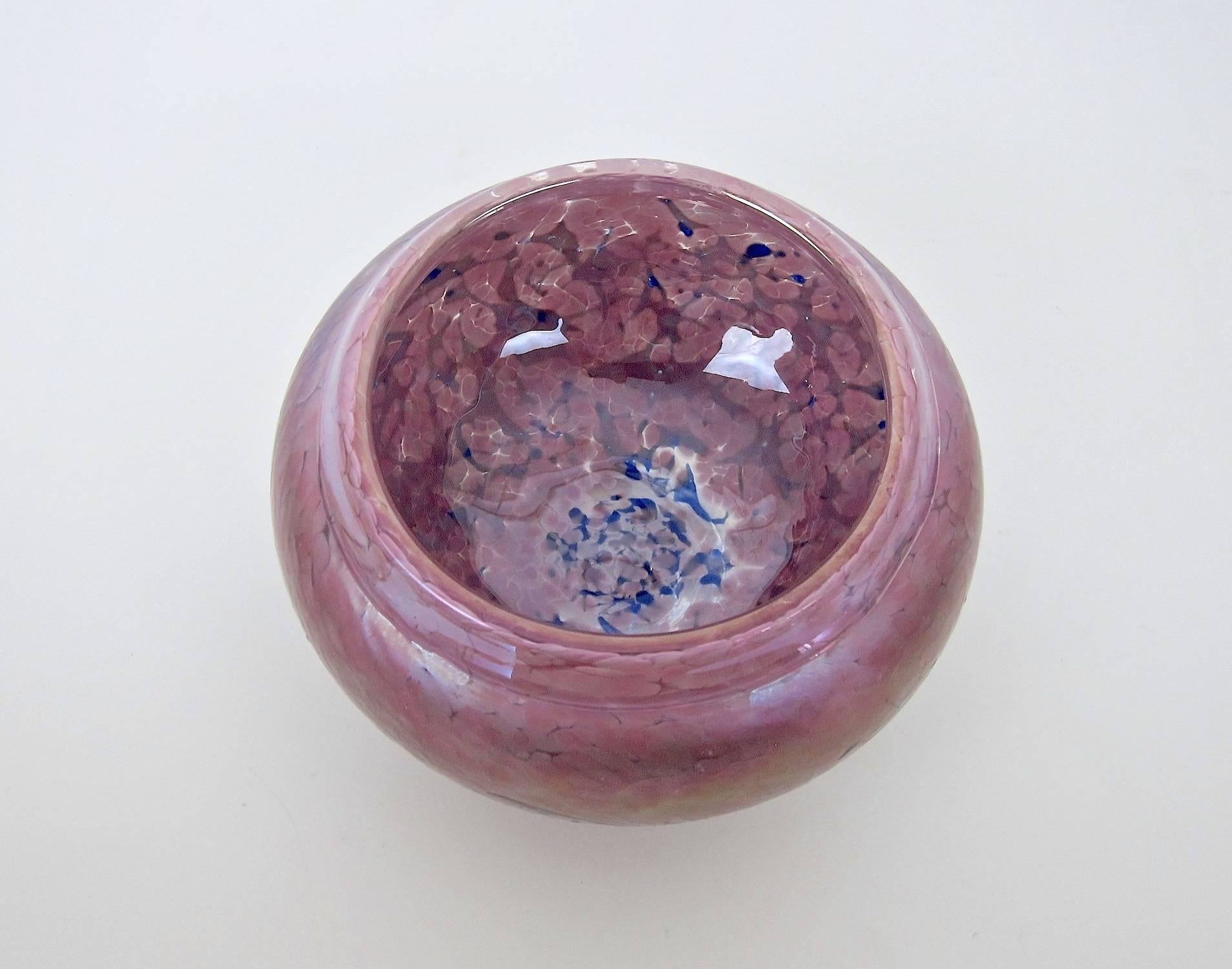 Modern Signed Vintage Iridescent Art Glass Bowl by Robert Held