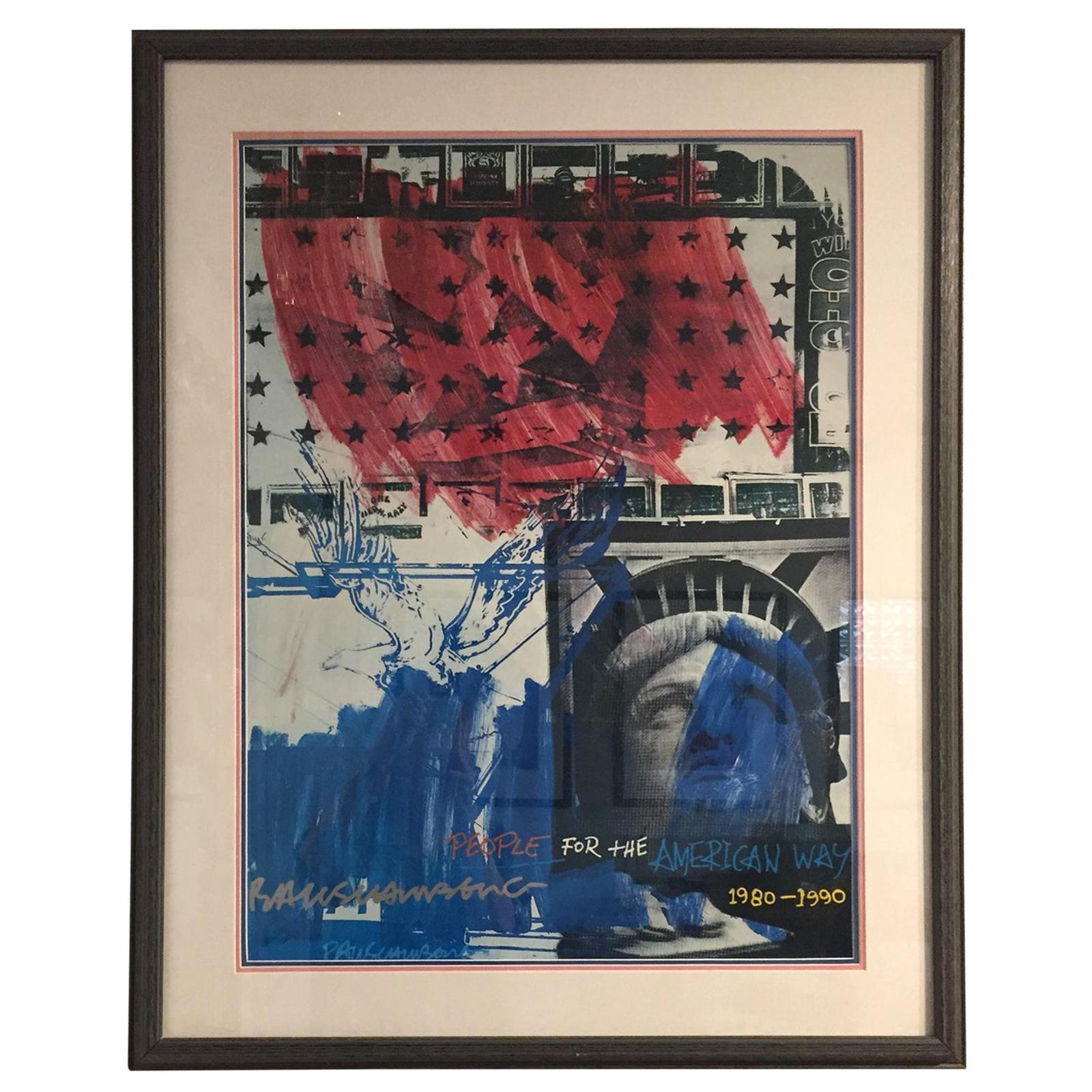 Signed Robert Raushcenberg Print "People for the American Way 1980 1990"