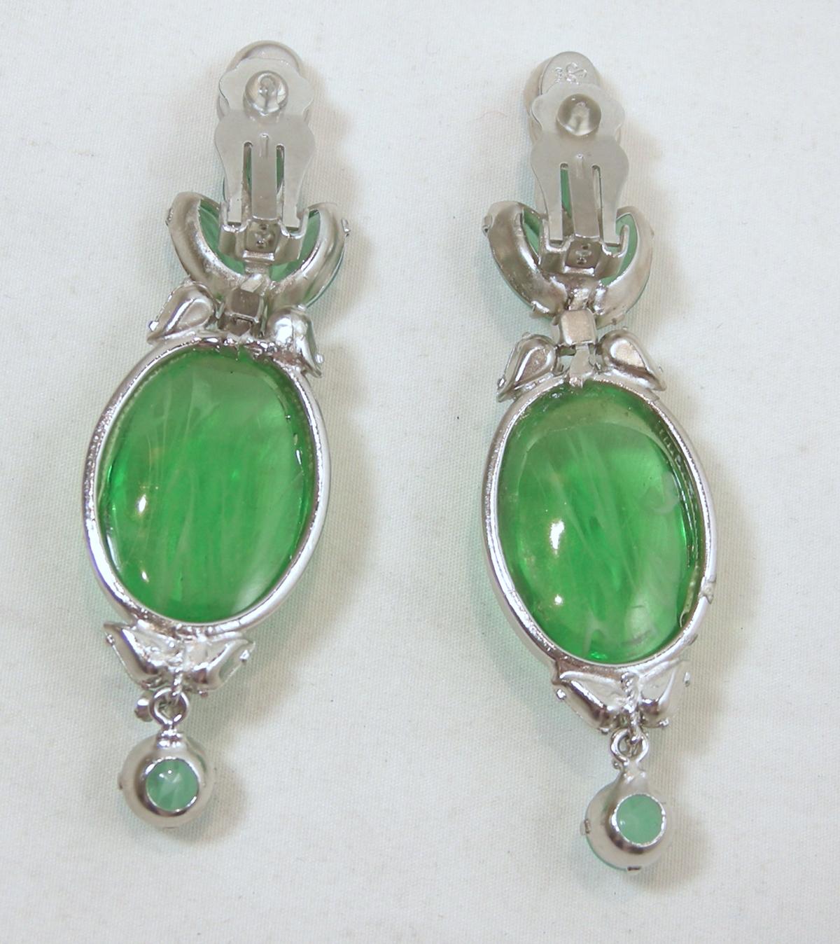 Signed Robert Sorrell Green & Clear Crystal Dangling Earrings In Excellent Condition In New York, NY