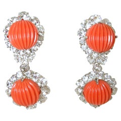 Signed Robert Sorrell One-Of-A-Kind Faux Coral & Crystal Drop Earrings