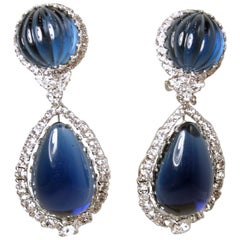 Signed Robert Sorrell “One-Of-A-Kind” Sapphire Blue 
Crystal Drop Earrings