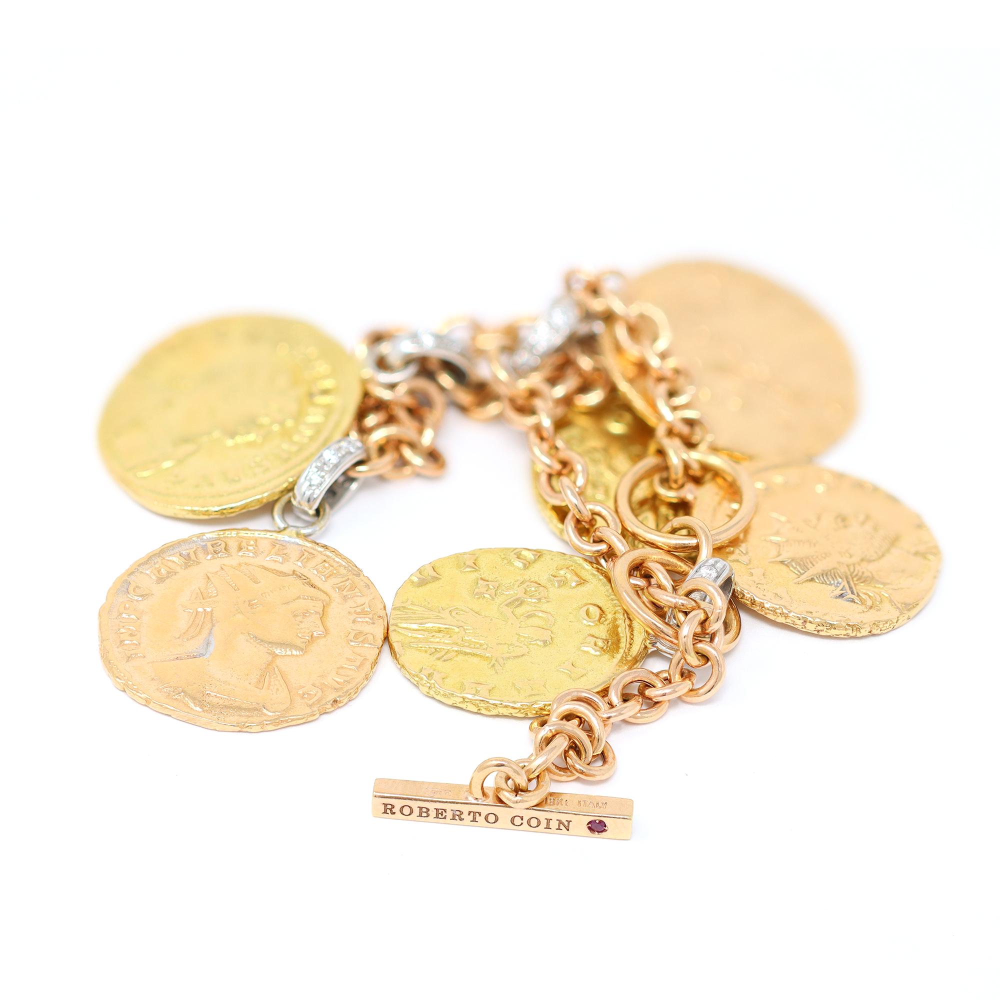 Contemporary Signed Roberto Coin Charm Bracelet with Diamonds in 18k