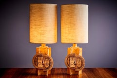 signed Roger Capron & Jean Derval Pair of Iconic Ceramic table lamps - 1970s