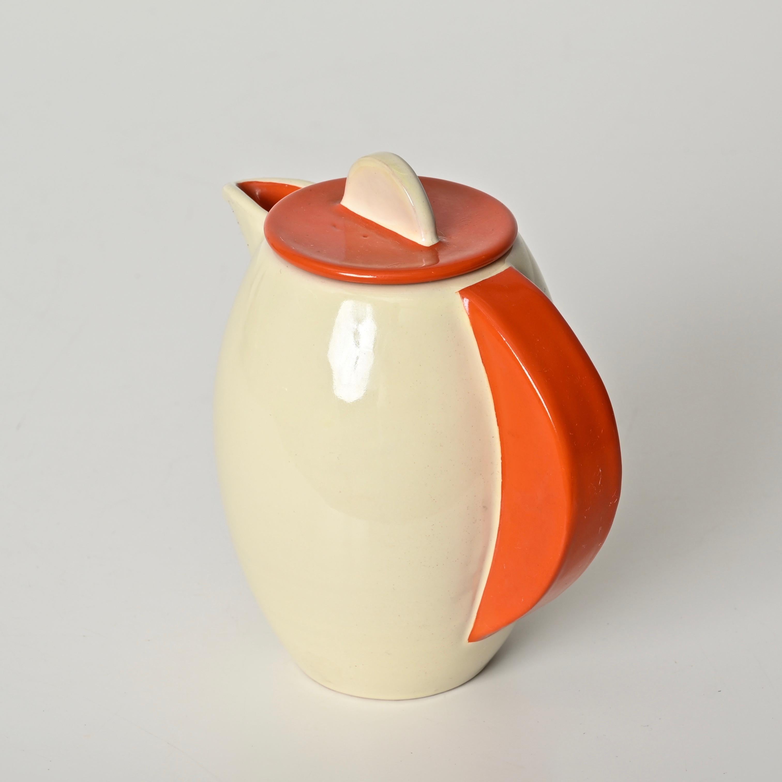 Firmata Rometti Umbertide - Caraffa da caffè arancione avorio S.A.C.R.U., Italia 1940s in vendita 6