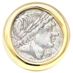 18 Karat Yellow Gold Ancient Silver Roman Coin Ring