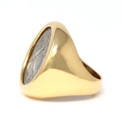 18 Karat Yellow Gold Ancient Silver Roman Coin Ring