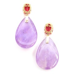 Signed Rosaria Varra Amethyst and Tourmaline Drop Earrings