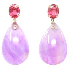 Signed Rosaria Varra Amethyst and Tourmaline Drop Earrings