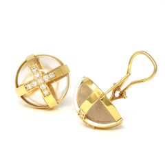 Signiert Rosaria Varra Criss-Cross Bergkristall & Diamant-Ohrclip aus 18K