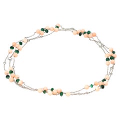 Platinum Station Necklace with Coral Emeralds and Diamonds by Rosaria Varra