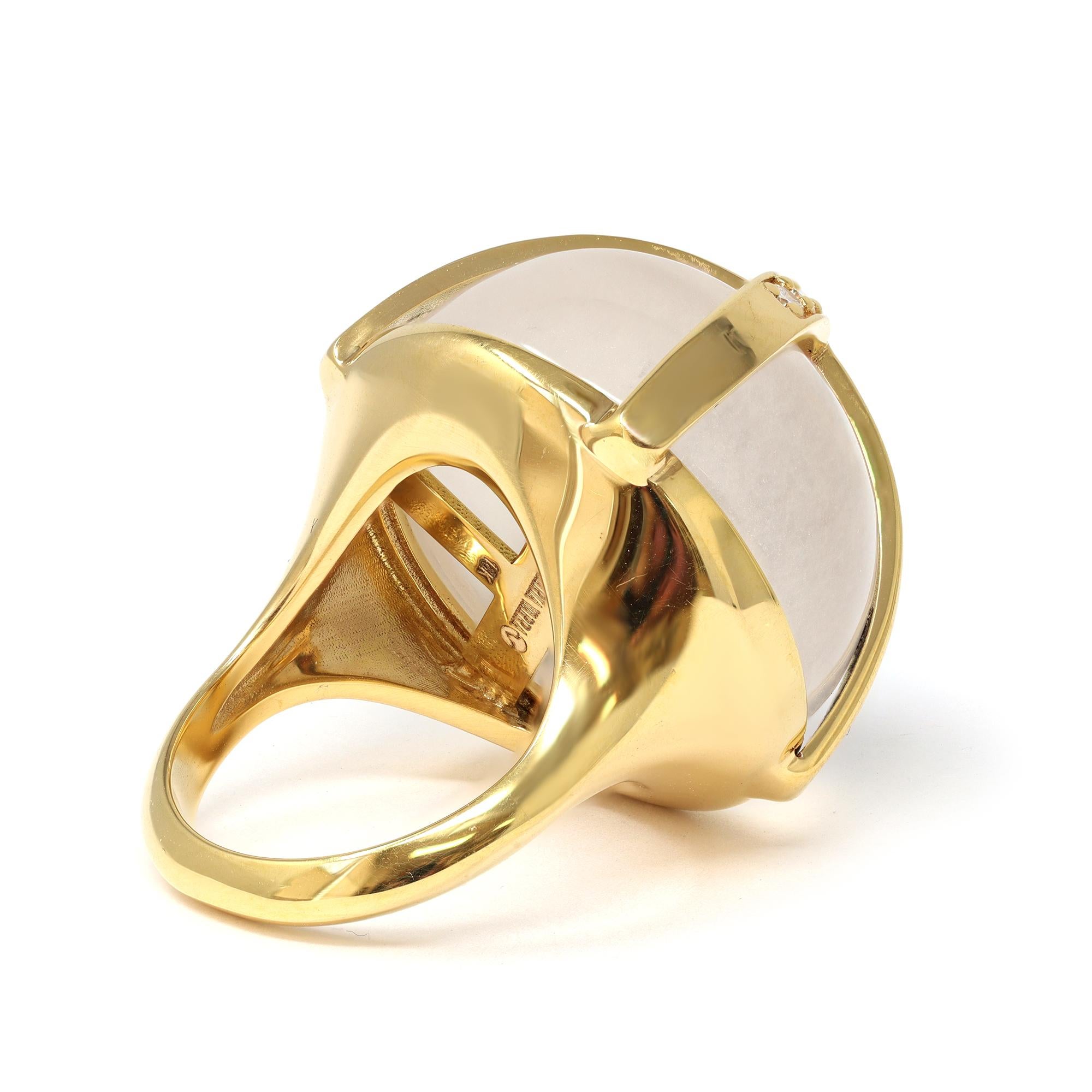 Signierter Rosaria Varra-Ring mit Criss-Cross-Eisjade und Diamant in 18K (Cabochon)