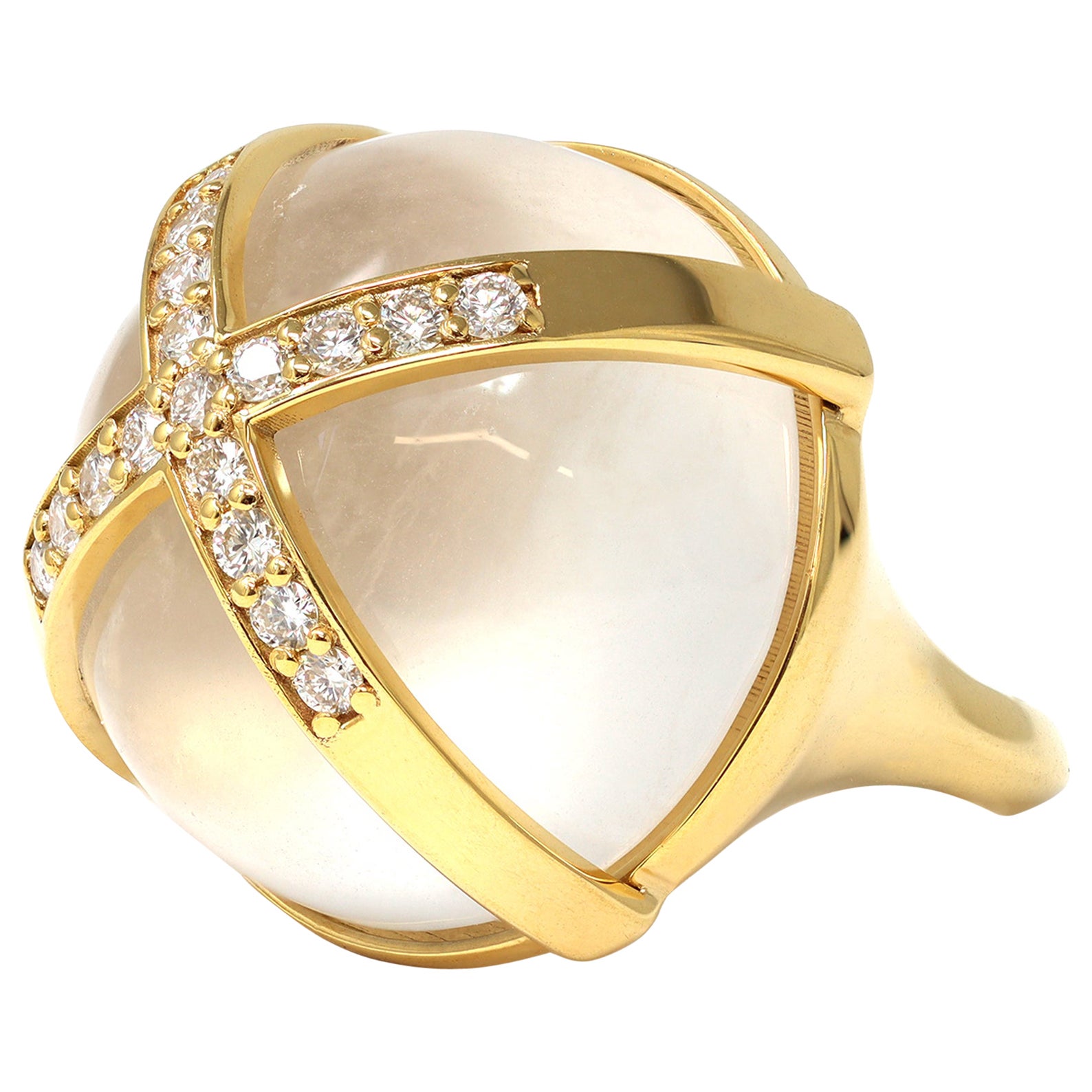 Signierter Rosaria Varra-Ring mit Criss-Cross-Eisjade und Diamant in 18K
