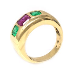 Ruby and Emerald Three Stone Gipsy Ring