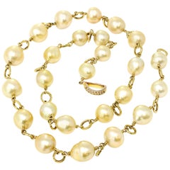 Signed Rosaria Varra South Sea Gold Cultured Pearl Station Necklace in 18k