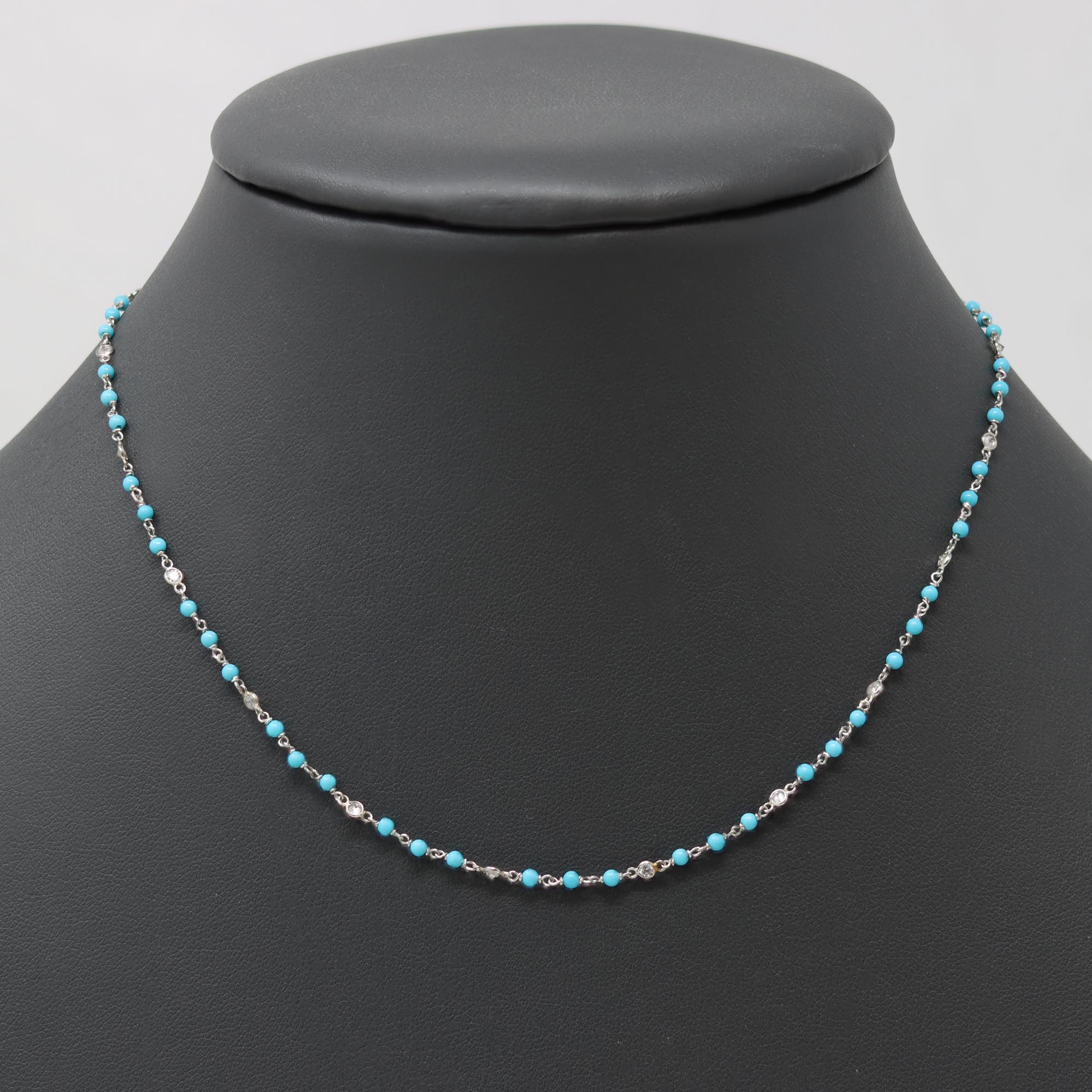 Contemporary Signed Rosaria Varra Turquoise and Diamond Necklace Set in Platinum