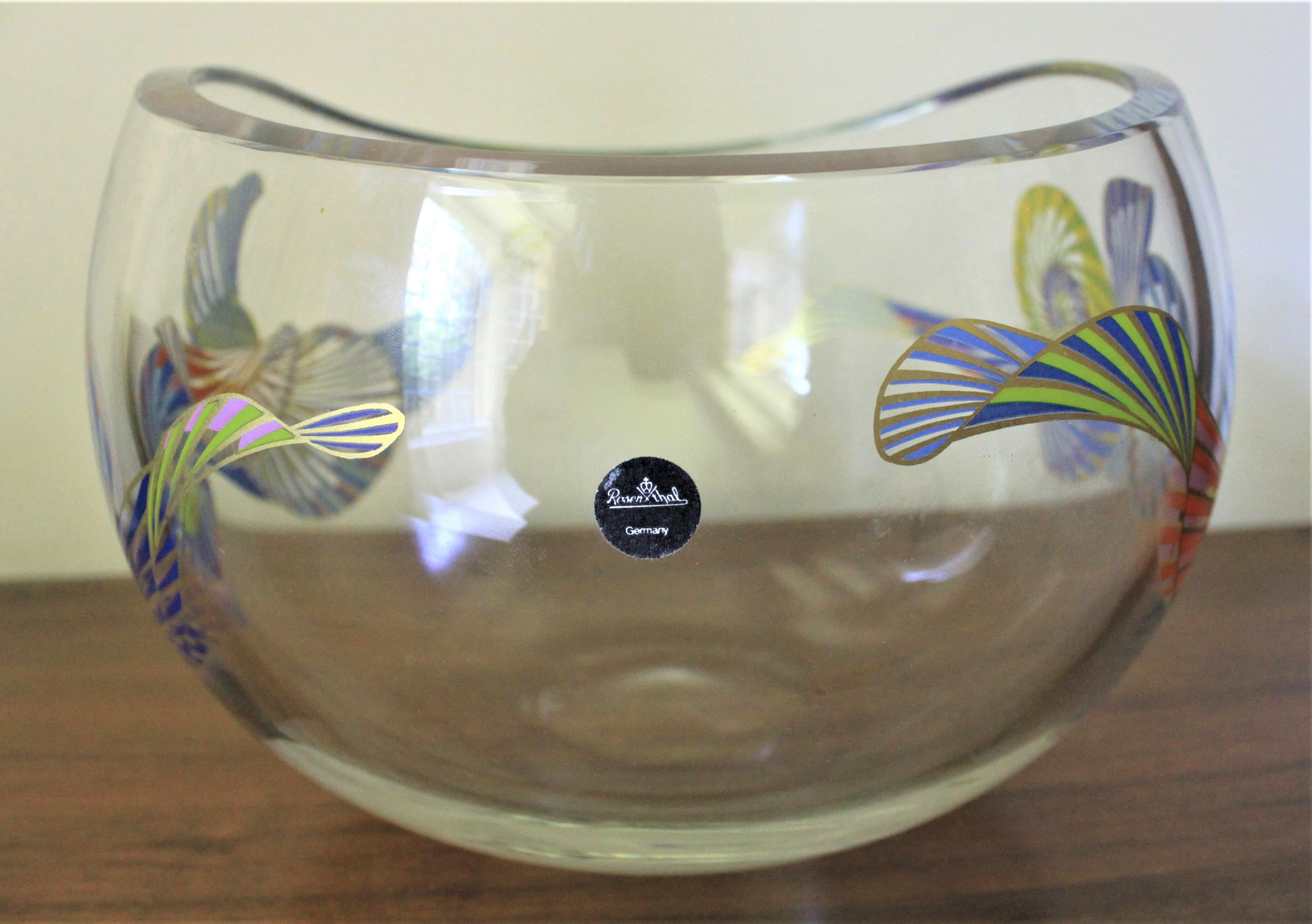 Enameled Signed Rosenthal Crystal Bowl with Enamel Decoration