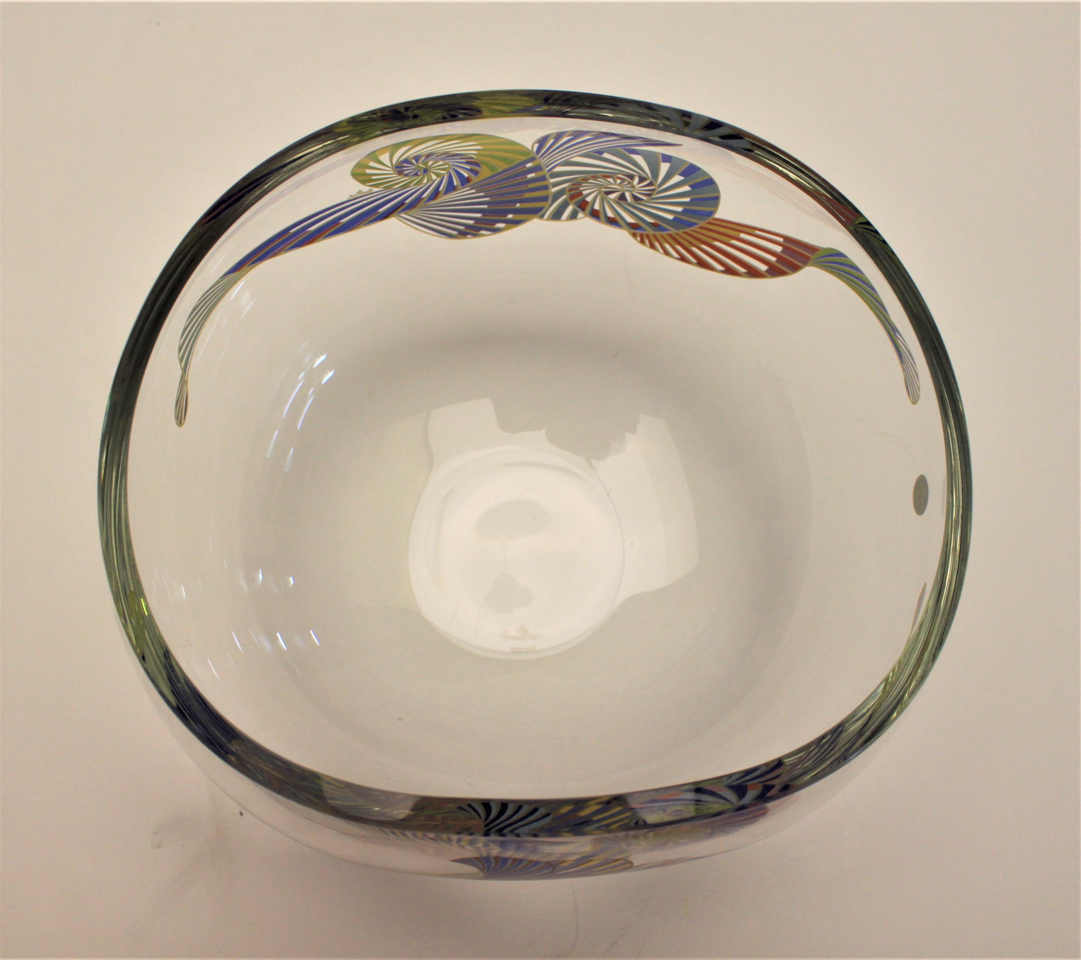 Signed Rosenthal Crystal Bowl with Enamel Decoration In Good Condition In Hamilton, Ontario