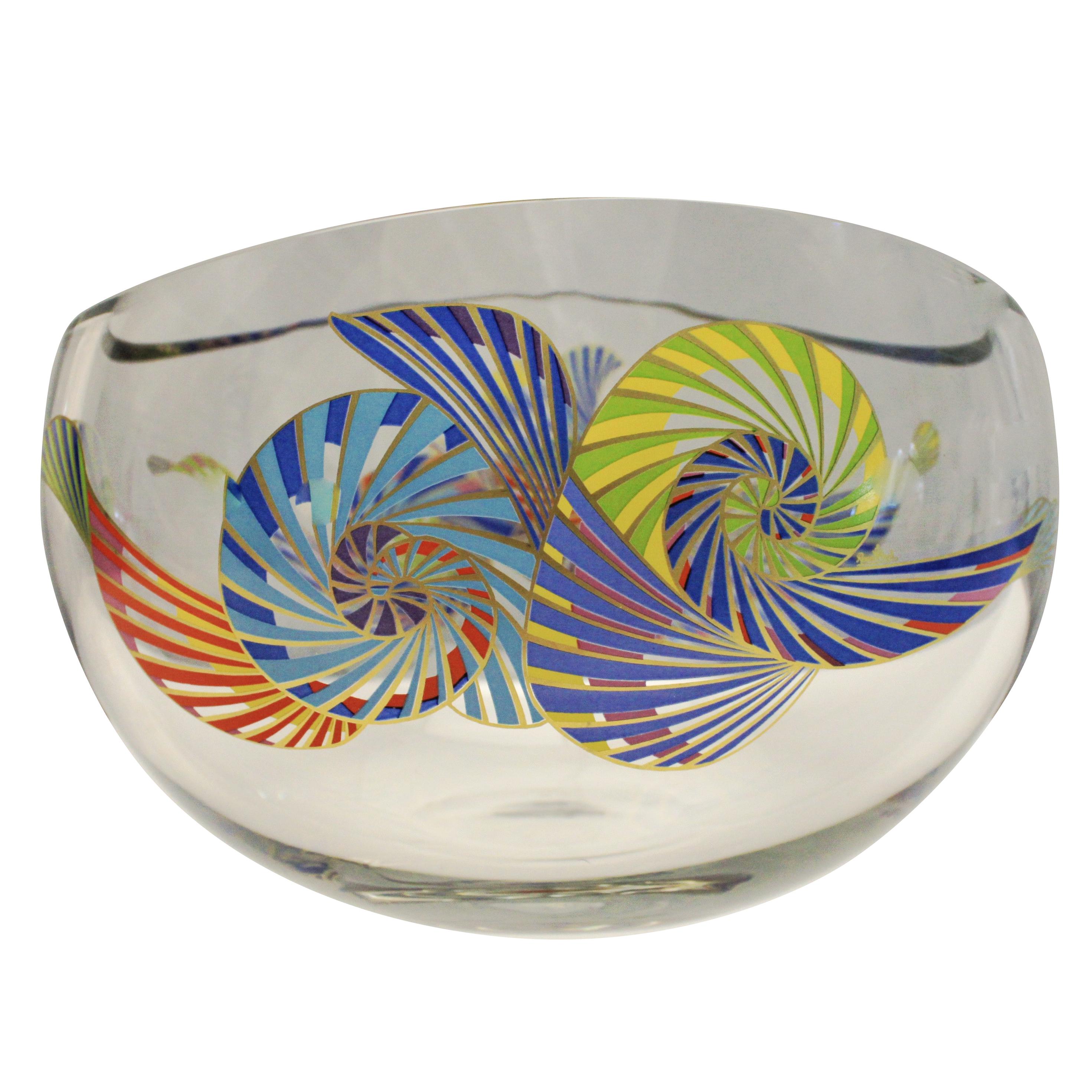 Signed Rosenthal Crystal Bowl with Enamel Decoration