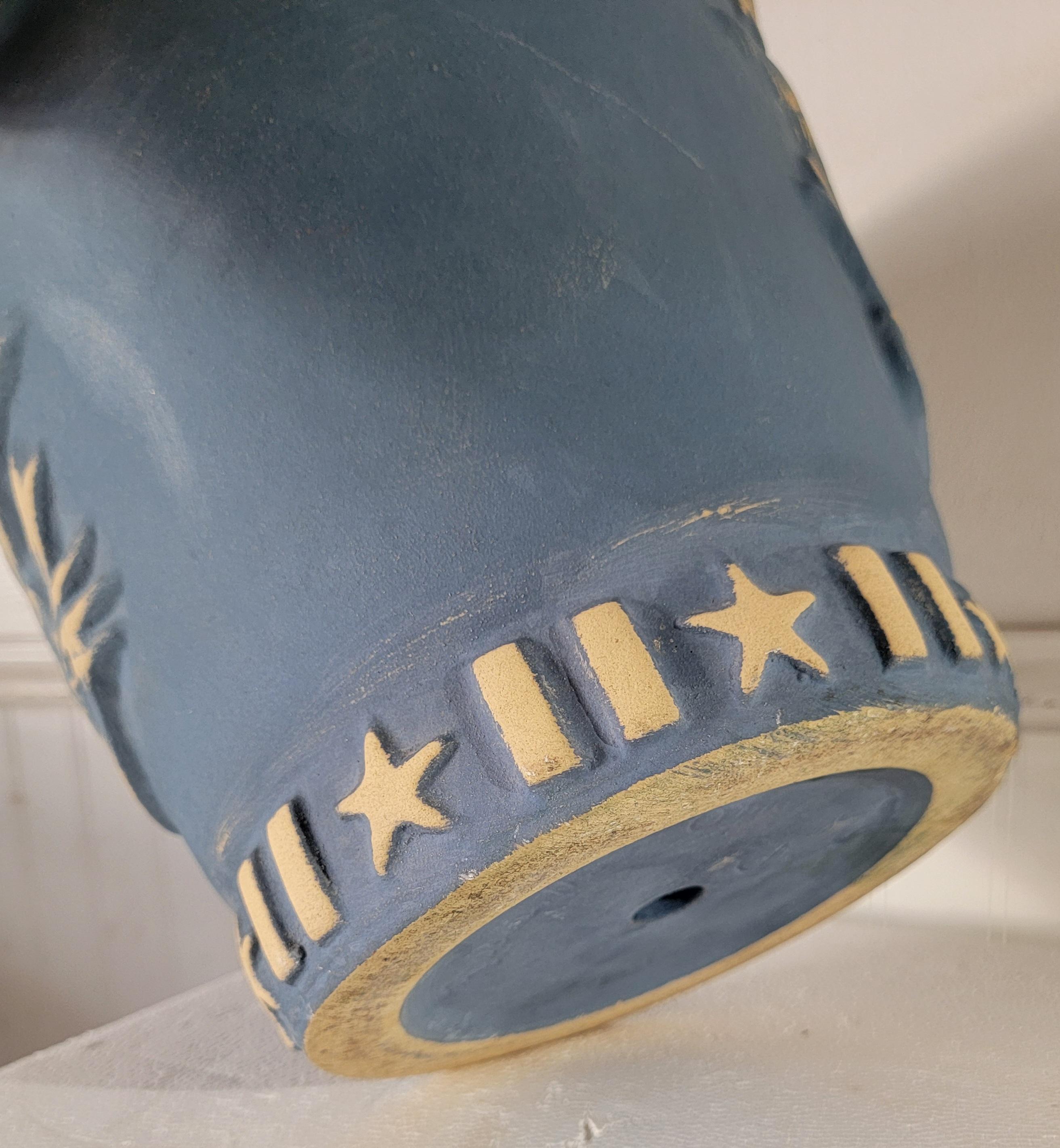 Hand-Painted Signed Roseville Patriotic Planter Pot For Sale