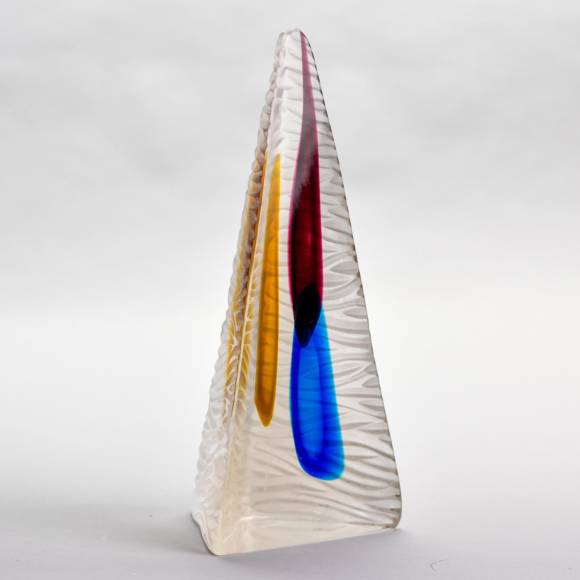 Mid-Century Modern Signed Rossetto Murano Glass Battuto Pyramid with Multi Color Accents
