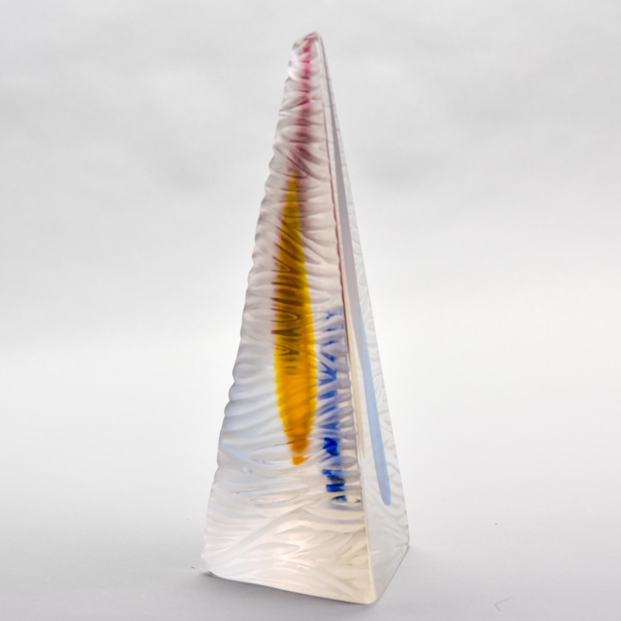 Italian Signed Rossetto Murano Glass Battuto Pyramid with Multi Color Accents