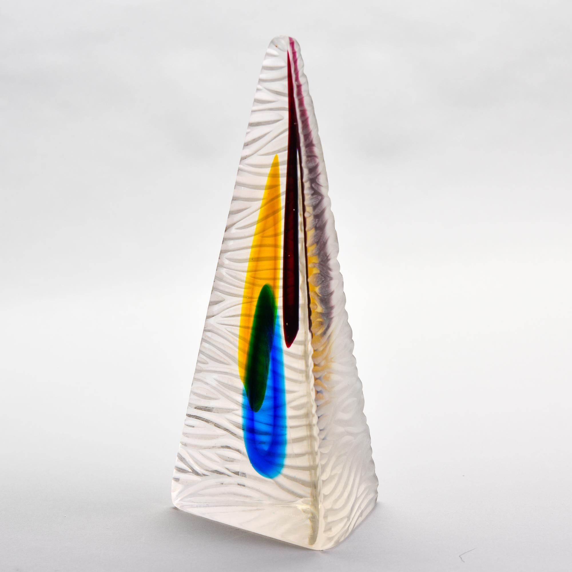 20th Century Signed Rossetto Murano Glass Battuto Pyramid with Multi Color Accents