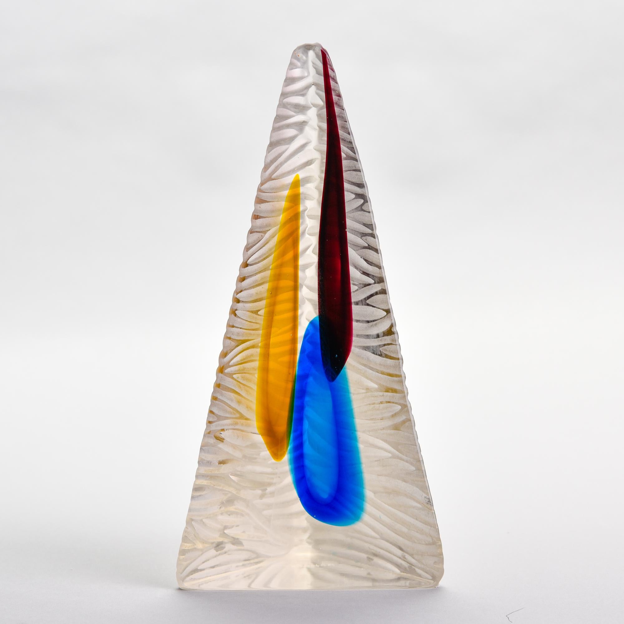 Signed Rossetto Murano Glass Battuto Pyramid with Multi Color Accents 1