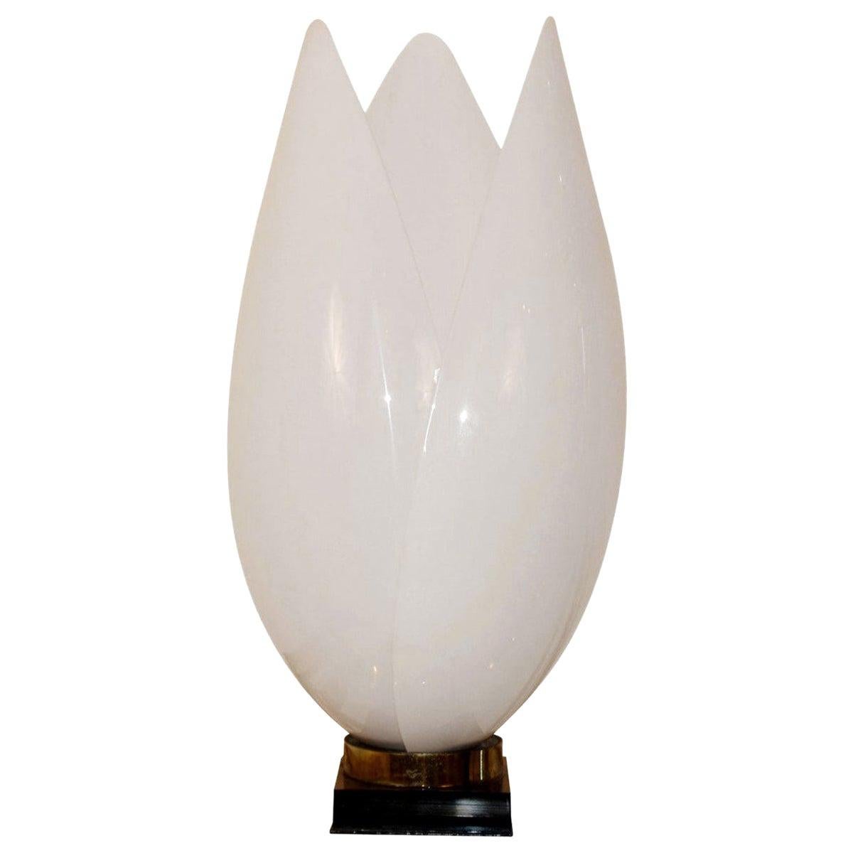 Signed Rougier White Resin Tulip Design with Black Wood & Brass Base Table Lamp For Sale