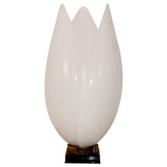 Signed Rougier White Resin Tulip Design with Black Wood & Brass Base Table Lamp